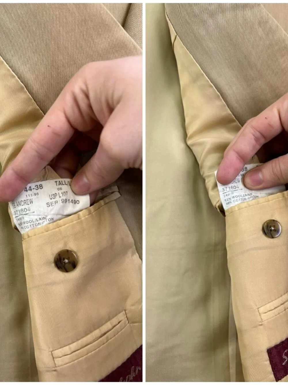 Samuelsohn Blazer Mens Tan 44L Long Wool Cotton Blend Suit Jacket Adult